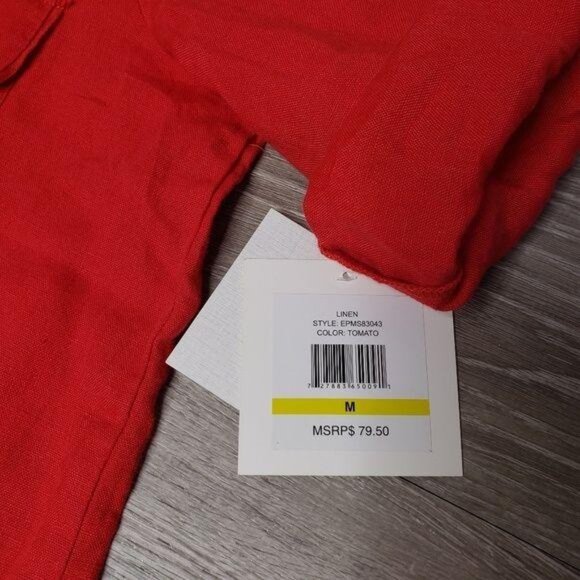 Ellen Tracy NWT Womens Red Linen Blouse With Gold Zipper & Button Detail Size M - Picture 3 of 8